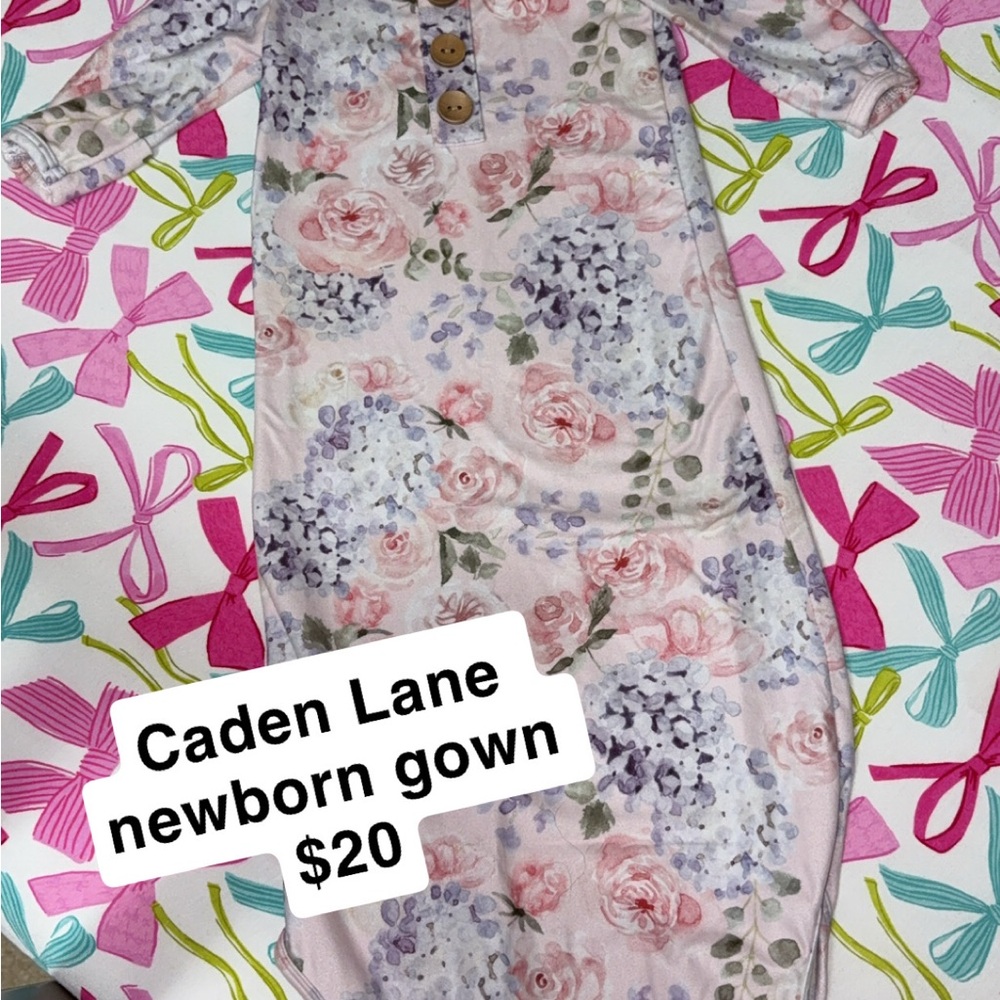 Caden Lane Pink and Purple Floral Newborn Gown
